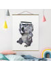 WALLART Stoffbild - Laura Graves - Illustration Koala mit Radio Malerei in Grau