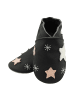 Bemesu Schwarze Baby-Lederschuhe, rutschfeste Sohle mit Schneeflocken- und Sternmuster