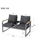 ABRIHOME Gartensofa in Grau 2-Sitzer mit Glasplatte Geflochtenen Armlehnen