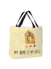 Mr. & Mrs. Panda Stofftasche Vogel Haus mit Spruch in Gelb Pastell