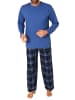 NORMANN Schlafanzug lang Pyjama karierte FlanellHose - 76559 in blau