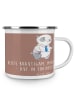 Mr. & Mrs. Panda Camping Emaille Tasse Bräutigam Heute mit Spruch in Braun Pastell