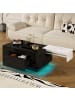 ABRIHOME Ausziehbarer Couchtisch mit LED einstellbarem Lichtband und Stauraum, Schwarz