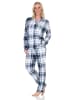 NORMANN Schlafanzug langarm Pyjama karierte Optik Jersey - 87043 in marine
