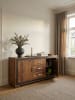 KADIMA DESIGN Rustikales Sideboard, Sheesham Massivholz, Kunstleder, 160x44x80 cm