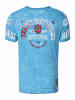 Rusty Neal Verwaschenes T-Shirt mit Seitlicher-Knopfleiste und Skull Print in Blau