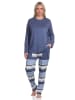 NORMANN Pyjama lang Schlafanzug gestreifter Hose interlock - 75997 in blau-melange