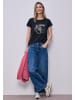 Street One 'Kurzarm Shirt mit floralem Artwork' Marineblau