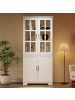ABRIHOME Hochschrank in Weiß 80x38x180 cm mit 2 Glastüren 2 Holztüren 5 Etagen