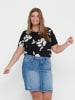 ONLY Carmakoma Kurzarm Design Bluse Plus Size Curvy Shirt CARVICA Übergröße in Schwarz-Weiß