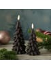 MARELIDA LED Kerze Tannenbaum Weihnachtsbaum Echtwachs H: 16cm in grau