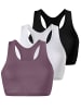 Yenita® Bustier 3er Set Sports-Collection mit breiten Trägern in schwarz-weiss-pflaume