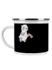 Mr. & Mrs. Panda Camping Emaille Tasse Bester Bräutigam mit Spruch in Schwarz