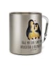 Mr. & Mrs. Panda Edelstahlbecher Pinguin umarmen mit Spruch in Silber