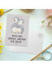 Mr. & Mrs. Panda Ansichtskarte Tante Schokolade mit Spruch in Grau Pastell