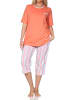 NORMANN Schlafanzug Capri kurzarm Streifenoptik Übergrössen in orange