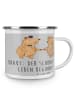 Mr. & Mrs. Panda Camping Emaille Tasse Braut Tag mit Spruch in Heather Grey