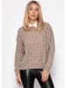 SASSYCLASSY Pullover mit Zopfmuster in Taupe