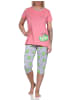 NORMANN Schlafanzug kurzarm Pyjama Capri Pyjamahose Kiwi print - 86374 in pink