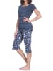 NORMANN Kurzarm Schlafanzug Capri Pyjama Streifen Übergrößen in marine
