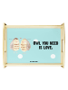 Mr. & Mrs. Panda Tablett für Bett Eulen Liebe mit Spruch in Türkis Pastell