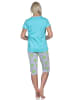 NORMANN Schlafanzug kurzarm Pyjama Capri Pyjamahose Kiwi print - 86379 in türkis