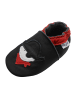 Mejale Schwarze Baby-Laufanfänger aus echtem Leder, rutschfeste Sohlen –Piraten-Design 