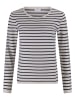 CASH-MERE.CH Rundhals Pullover gestreift in Weiss und Marine Blau