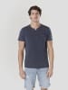 KOROSHI Henley cotton print-emb washed t-shirt in blau