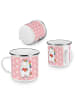 Mr. & Mrs. Panda Camping Emaille Tasse Einhorn Herz ohne Spruch in Rot Pastell