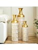 ABRIHOME Deko Vasen in Gold Weiß 3er Set mit Blumenmuster 50/66/85 cm Metall