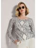 MADELEINE Schlangen-Print Pullover mit Ajour in wollweiß / silbergrau / multicolor