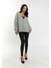 faina Damen Strickjacke Mit Perlen in Hellgrau Melange