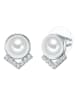 Lulu & Jane Perlen-Ohrstecker Messing Zirkonia Muschelkernperle in weiß