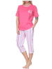 NORMANN Schlafanzug Capri kurzarm Streifenoptik Übergrössen 125 204 90 667 in pink