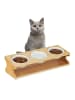 relaxdays Katzen Futterstation in Natur/ Weiß - (B)51 x (H)13,5 x (T)17,5 cm