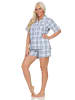 NORMANN Kurzarm Flanell Schlafanzug Shorty Pyjama kariert - 88112 in blau