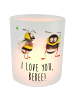 Mr. & Mrs. Panda Windlicht Glas Bienen Paar mit Spruch in Transparent