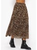 SASSYCLASSY Langer Plissée-Rock aus Chiffon mit Leo-Print in Braun