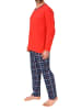 NORMANN Schlafanzug langarm mit karierter Jersey Hose in rot