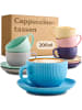 Cosumy Cappuccinotassen 6er Set - 200ml - Keramik Streifenmuster Untertassen