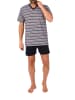 NORMANN Kurzarm Schlafanzug Shorty Pyjama Streifen in navy