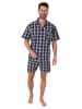 NORMANN Schlafanzug Shorty Pyjama kurzarm gewebt zum Knöpfen - 79994 in blau