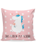 Mr. & Mrs. Panda Dekokissen Einhorn Spaziergang mit Spruch in Rot Pastell