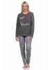 NORMANN Schlafanzug lang Pyjama Katzen - 77390 in grau