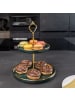 Intirilife Etagere Porzellan Tortenständer Gebäckständer in 24.5 cm x 20 cm grün/gold