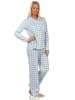 NORMANN Pyjama Jersey zum durchknöpfen Karo - 61823 in hellblau