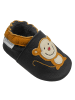 Bemesu Schwarze Leder Krabbelschuhe für Babys mit rutschfester Sohle – Affen-Muster