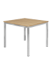 home24 home24 Essgruppe 5-teilig - Teak massiv / Edelstahl - Braun / Silber - 90 x 75 x 90 cm in Braun / Silber