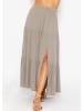 SASSYCLASSY Maxi Volantsrock in Crinkle-Optik in Taupe